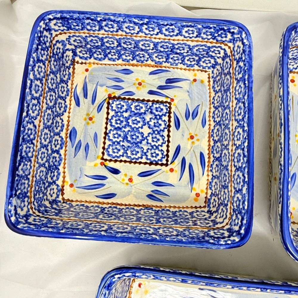 Temp-tations Old World Blue 3 Piece Nesting Square Baker Set 1.5qt 2qt 2.5qt